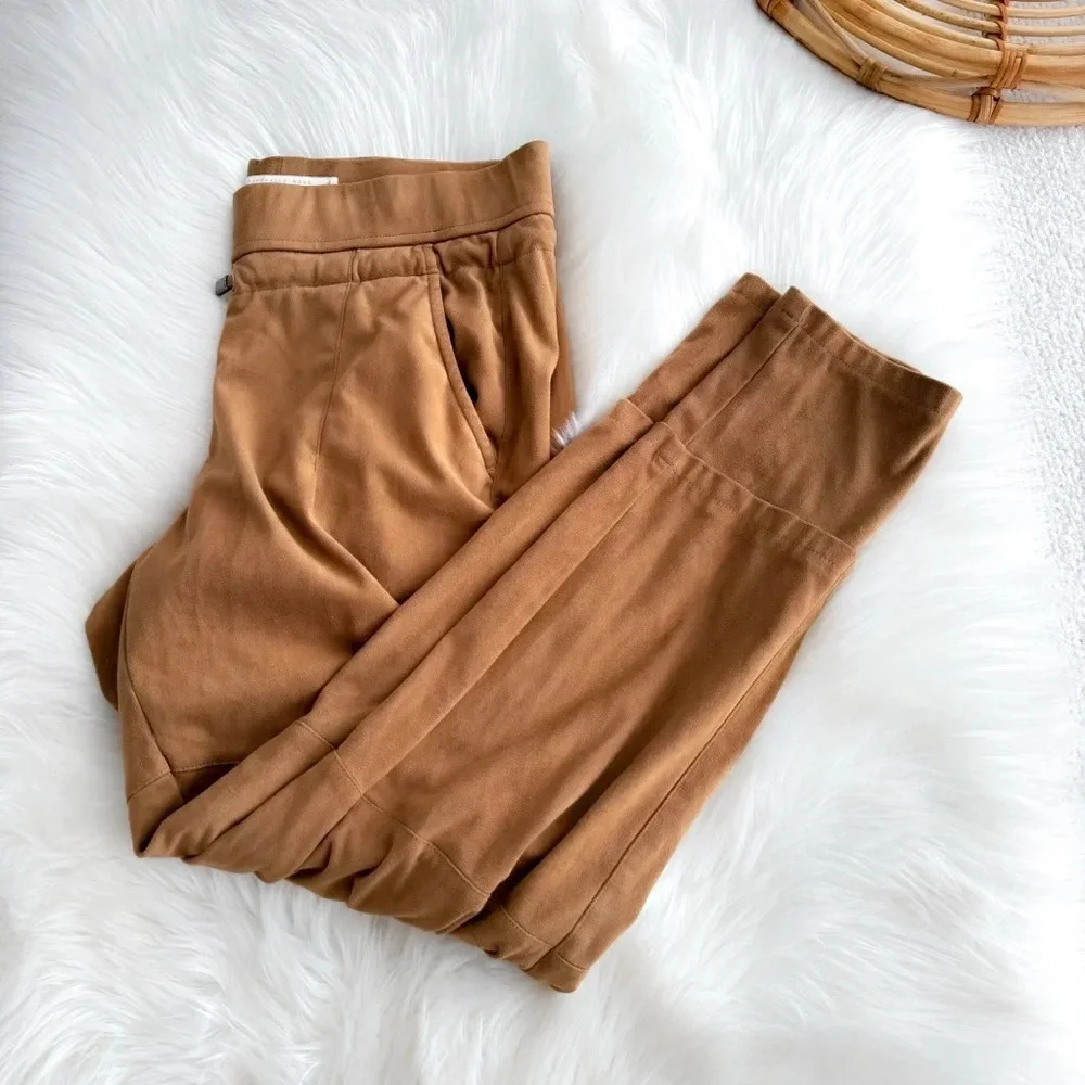 Raffaello Rossi Faux Suede Candice Jogger Pants Drawstrings Camel Brown